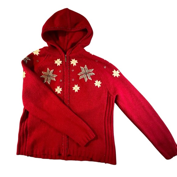 Eddie Bauer Sweaters - Eddie Bauer Collections Holiday'08 Wool Snowflake Hooded Cardigan Sweater‎ XXL